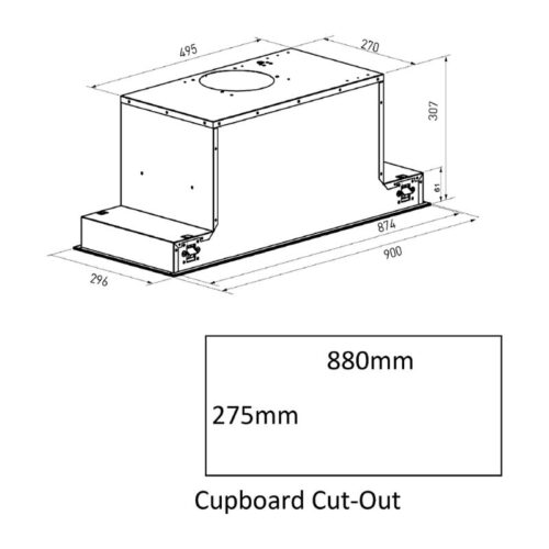 Kích thước máy hút mùi âm trần Canzy CZ 68DT