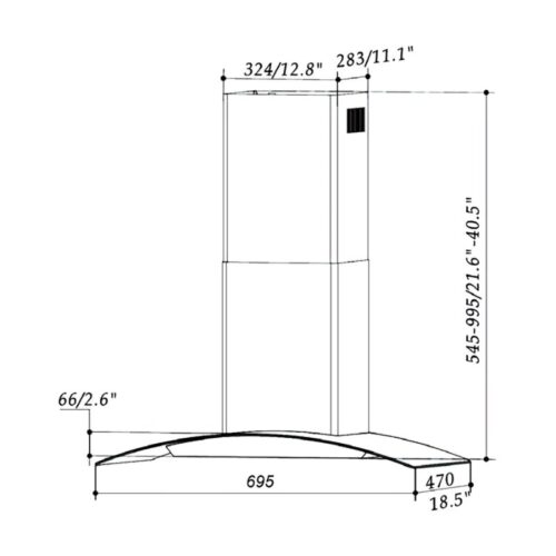 Kích thước máy hút mùi áp tường Canzy CZ 1870