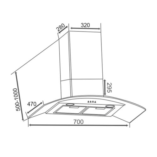 Kích thước máy hút mùi áp tường Canzy CZ MLH670