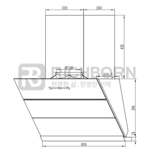 Kích thước máy hút mùi Richborn RHA70AHMB