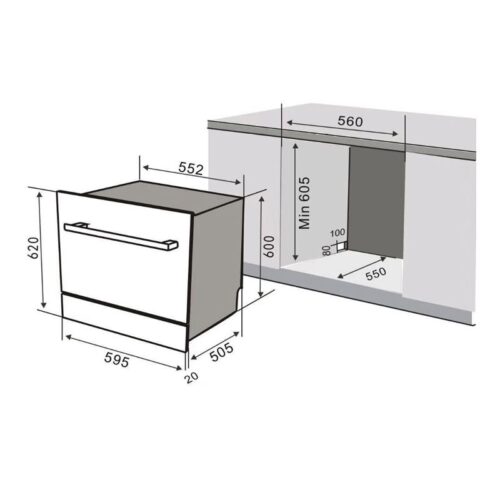 Kích thước máy rửa bát bán âm Richborn RBDG6064MQ