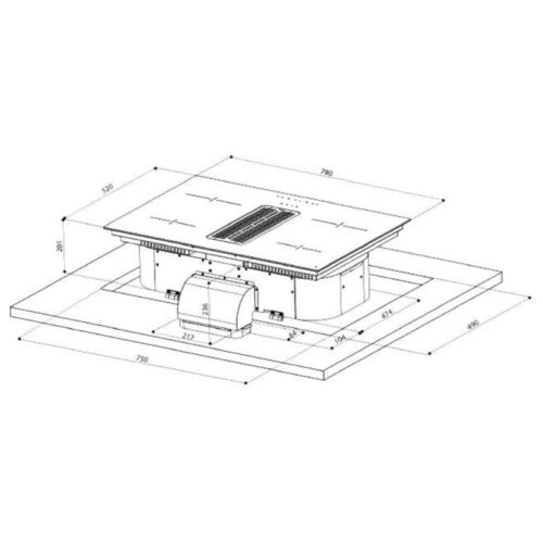 Kích thước bếp từ kết hợp hút mùi Upscale 4 vùng nấu HURRICANE lắp âm