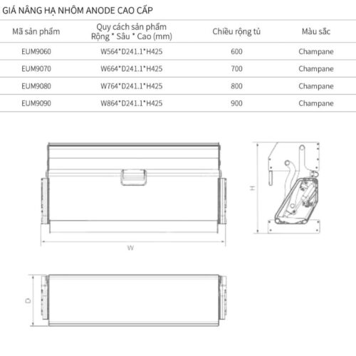 Kích thước giá nâng hạ Eurogold EUM9060