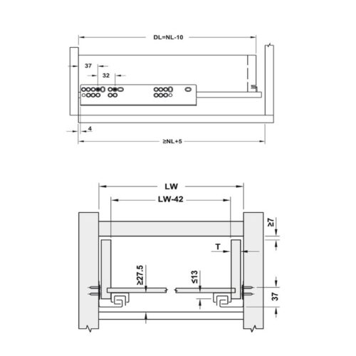 Kích thuước ray âm EPC Evo 300mm giảm chấn Hafele 433.32.071