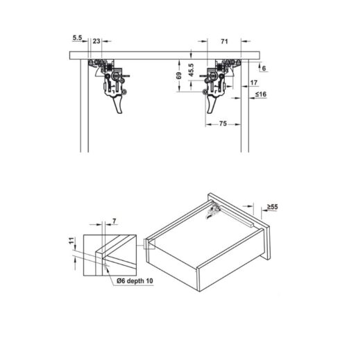 Kích thuước ray âm EPC Evo 300mm giảm chấn Hafele 433.32.071