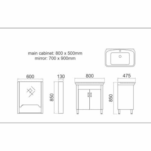 Kích thước bộ tủ chậu Gorlde GD-102