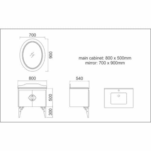 Kích thước bộ tủ chậu Gorlde GD-568