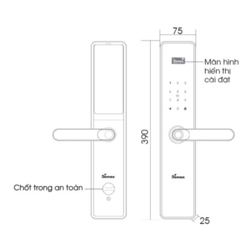 Kích thước khóa thông minh Demax SL-C622 BL APP WIFI