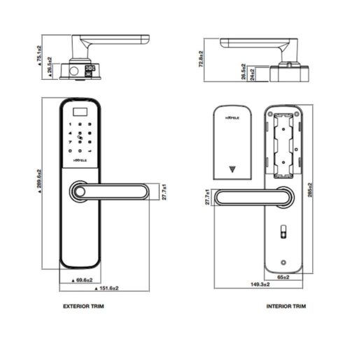 Kích thước khóa vân tay Hafele DL6100 912.20.582