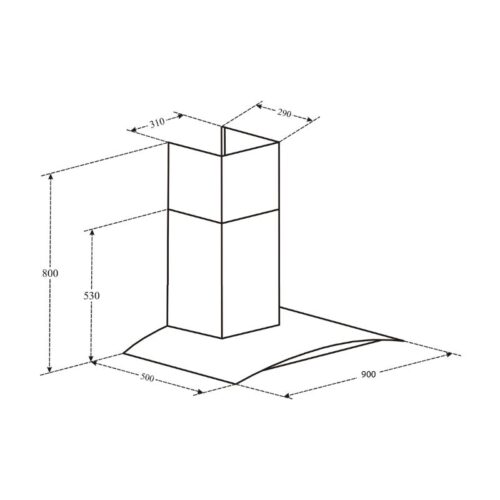 Kích thước máy hút mùi áp tường Binova BI-58-GT-09