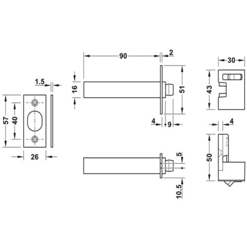 Kích thước chốt an toàn dạng xích Hafele 911.59.425