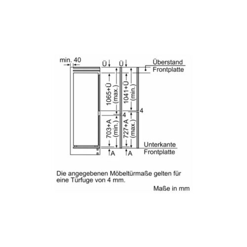 Kích thước tủ lạnh 2 cánh side by side 260 lít Bosch KIN86ADD0