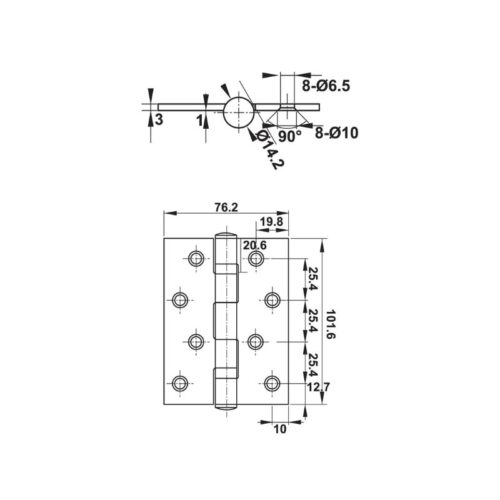 Kích thước bản lề lá 2BB 102x76x3mm Häfele DIY 489.05.021