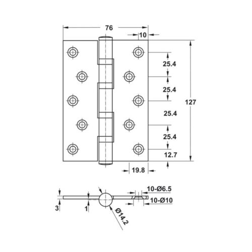 Kích thước bản lề lá 4BB 127x76x3mm Häfele DIY 489.05.028