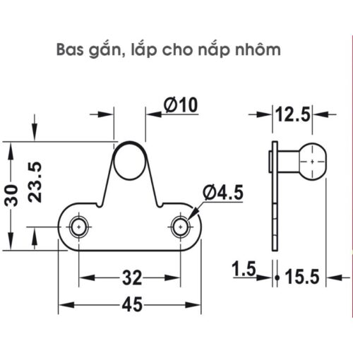 Kích thước bas nắp nhôm pittong đẩy cánh tủ 120N Hafele 373.82.909