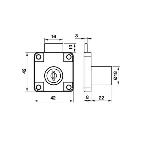 Kích thước bộ khóa tủ DIY Hafele 482.01.110