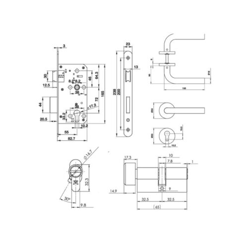 Kích thước bộ tay nắm gạt nắp chụp tròn 19x135x60mm Häfele DIY 499.62.505