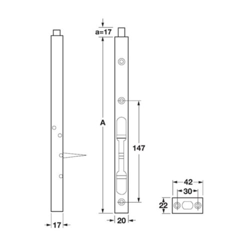 Kích thước chốt cửa âm 204mm Hafele DIY 489.71.450