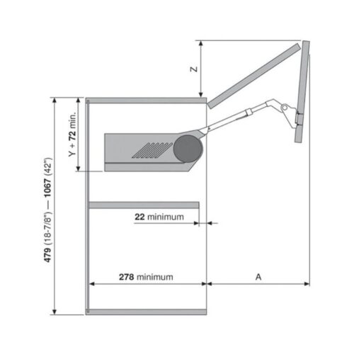 Kích thước hộp lực tay nâng Blum Aventos HF-28 372.94.035