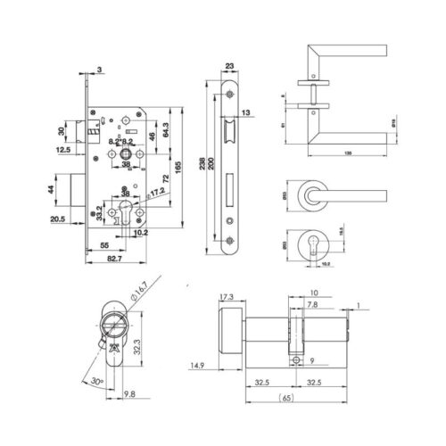 Kích thước khóa tay nắm cửa vệ sinh Hafele DIY 489.10.661