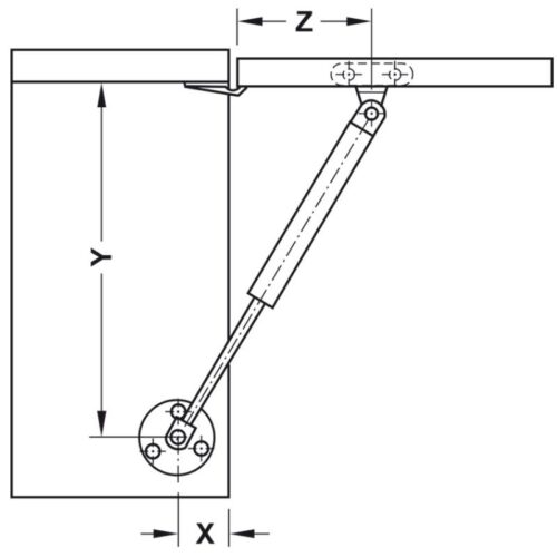 Kích thước pittong đẩy cánh tủ 150N Hafele 373.82.910