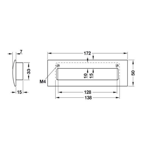 Kích thước tay nắm tủ âm 172mm Hafele 151.22.400