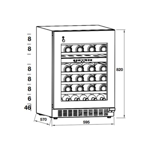 Kích thước tủ rượu Hafele HW-C129FB 533.17.011 lắp âm