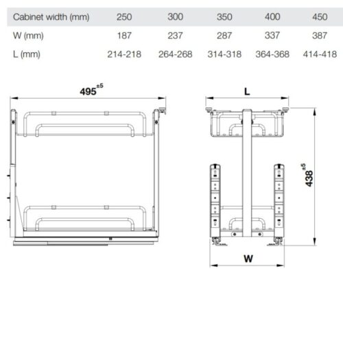 Kích thước giá gia vị Inox 304 Hafele Omero 547.10.063 300mm