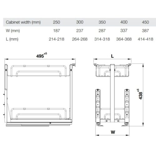 Kích thước giá gia vị Inox 304 Hafele Omero 547.10.064 350mm