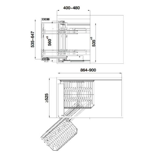 Kích thước giá góc liên hoàn Inox 304 mở trái Hafele 548.21.032