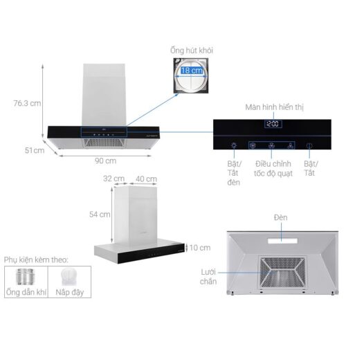 Kích thước máy hút mùi âm tủ Junger H-90