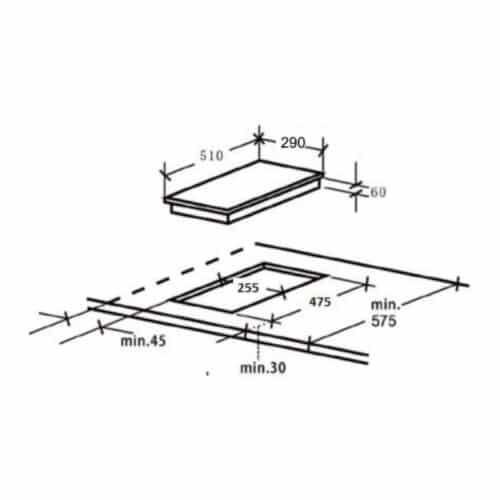 Kích thước bếp gas âm Brandt TG1431B