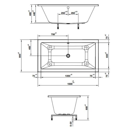 Kích thước bồn tắm âm hình vuông Nagoya 1500 Hafele 588.79.603