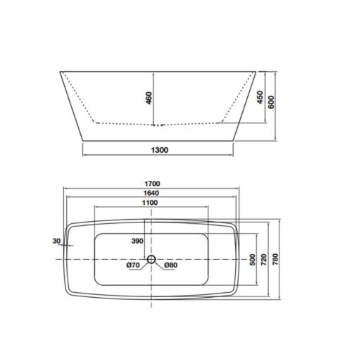 Kích thước bồn tắm độc lập Nagoya 1700 Hafele 588.99.610