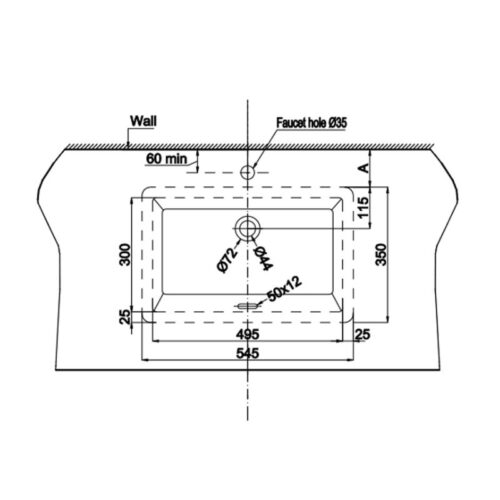 Kích thước chậu lavabo âm bàn Sapporo 545 Hafele 588.79.014