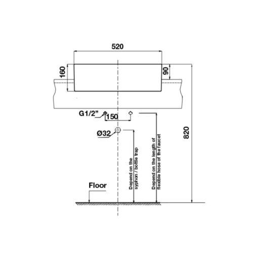 Kích thước chậu lavabo bán âm Sapporo Hafele 588.79.040-1