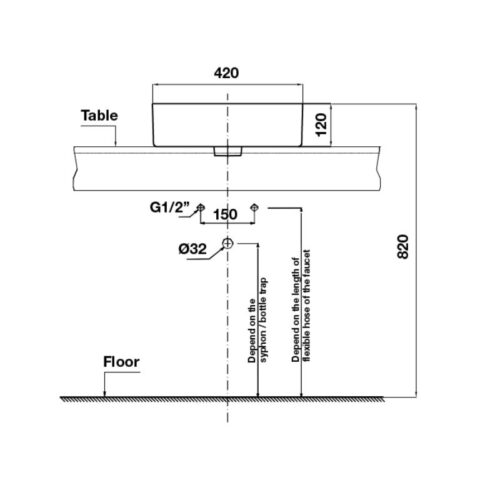 Kích thước chậu lavabo đặt bàn Sapporo Hafele 588.79.072-1