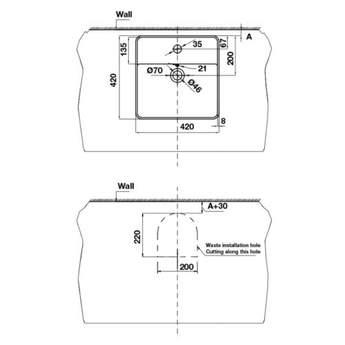 Kích thước chậu lavabo đặt bàn Sapporo Hafele 588.79.072