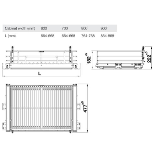 Kích thước giá xoong nồi Inox 304 Hafele Kason 549.04.055 700mm