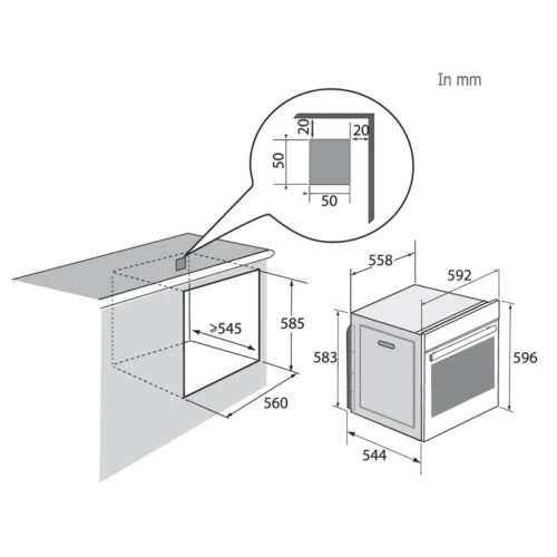 Kích thước lò nướng âm tủ 73L Brandt BOH7532LX