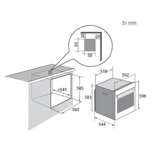 Kích thước lò nướng âm tủ 73L Brandt BOP7568LX