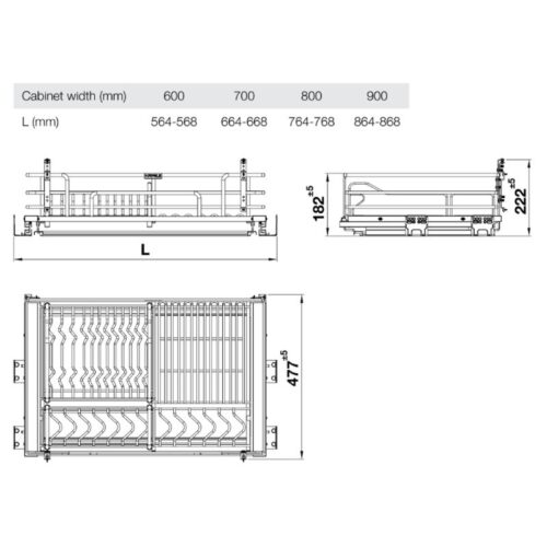 Kích thước giá bát đĩa Inox 304 Hafele Kason 549.04.047 900mm