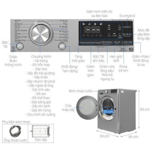 Thông số kỹ thuật máy sấy bơm nhiệt LG 10.5kg DVHP50P BPTPEVN