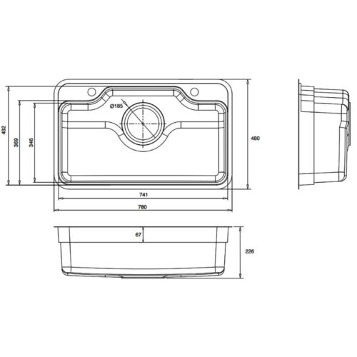 Kích thước chậu rửa bát 1 hố Kluger KF7848FS-S78