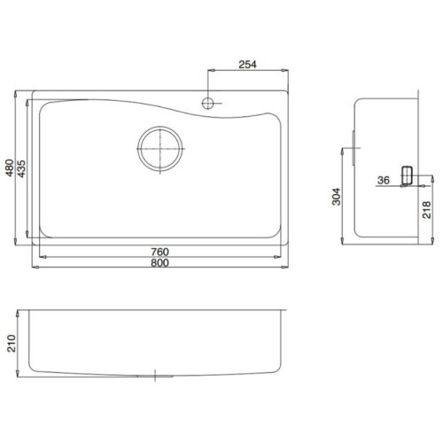 Kích thước chậu rửa bát 1 hố Kluger KF8131FS-S80