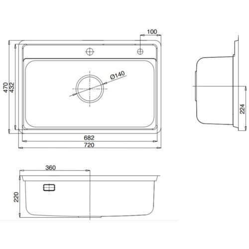 Kích thước chậu rửa bát 1 hố Kluger KW8101FS-S72