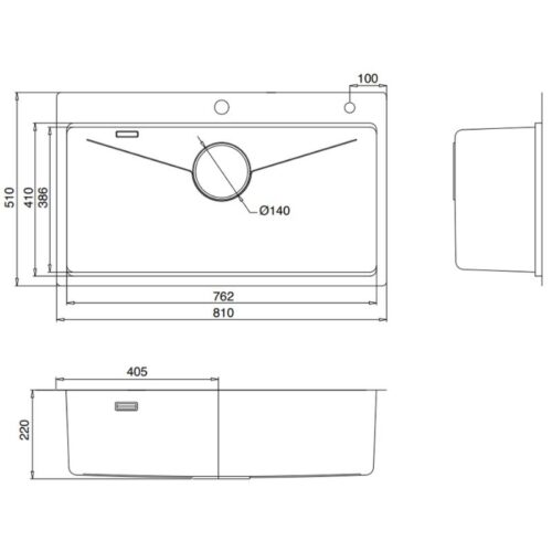 Kích thước chậu rửa bát 1 hố Kluger KW8181FS-S81 Plus