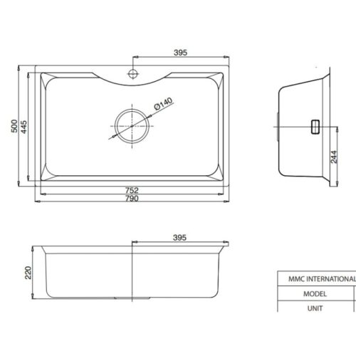 Kích thước chậu rửa bát 1 hố Kluger KW8191FS-S79