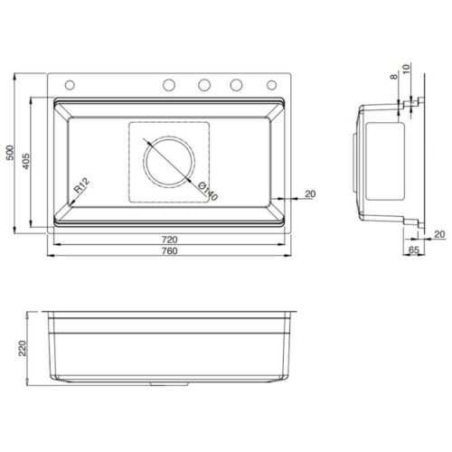 Kích thước chậu rửa bát 1 hố Kluger KWF8161FB-S76W