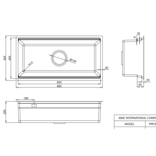 Kích thước chậu rửa bát 1 hố Kluger KWU8161FS-S86